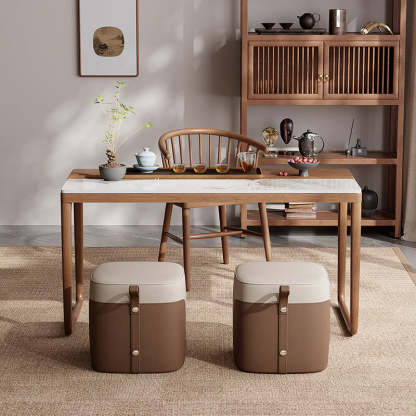 Chinese Slab Wood Coffee Table Chair Set — 2 Stools