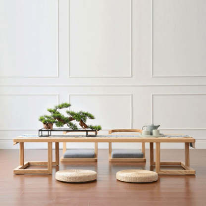 Japanese Ash Wood Low Coffee Table Chair Set — Table - Medium / Wood