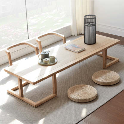 Japanese Ash Wood Low Coffee Table Chair Set — Table - Small / Wood