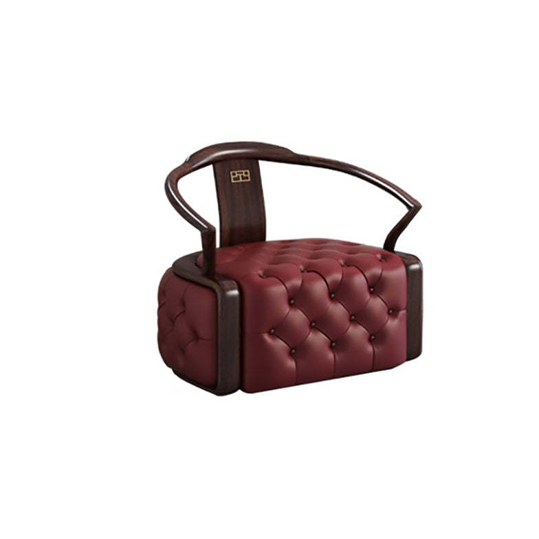 Chinese Ebonized Wood Leather Accent Chair Set