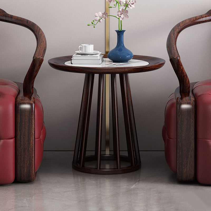 Chinese Ebonized Wood Leather Accent Chair Set