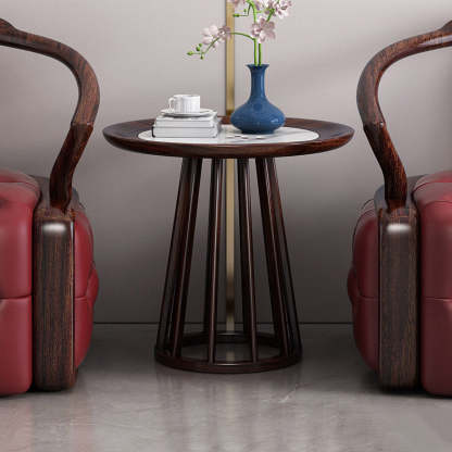 Chinese Ebonized Wood Leather Accent Chair Set
