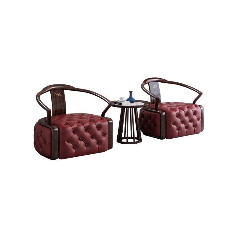 Chinese Ebonized Wood Leather Accent Chair Set