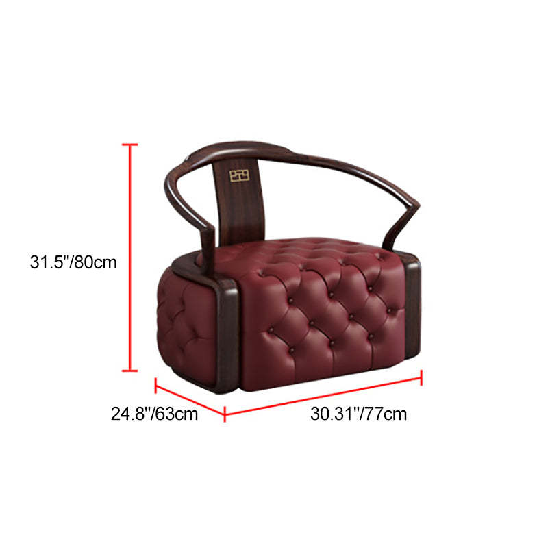 Chinese Ebonized Wood Leather Accent Chair Set