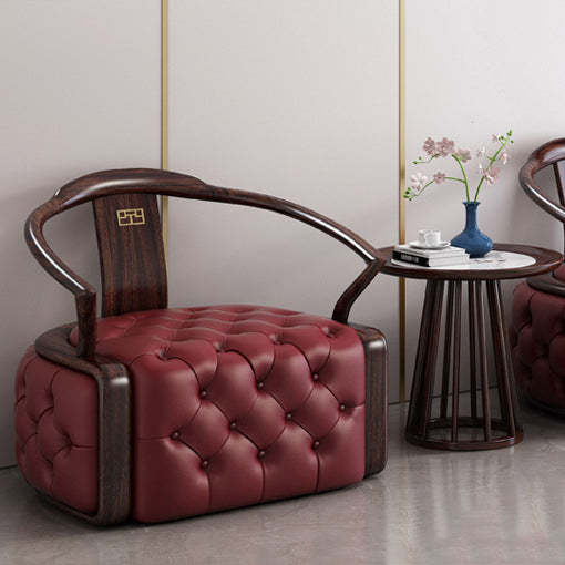 Chinese Ebonized Wood Leather Accent Chair Set