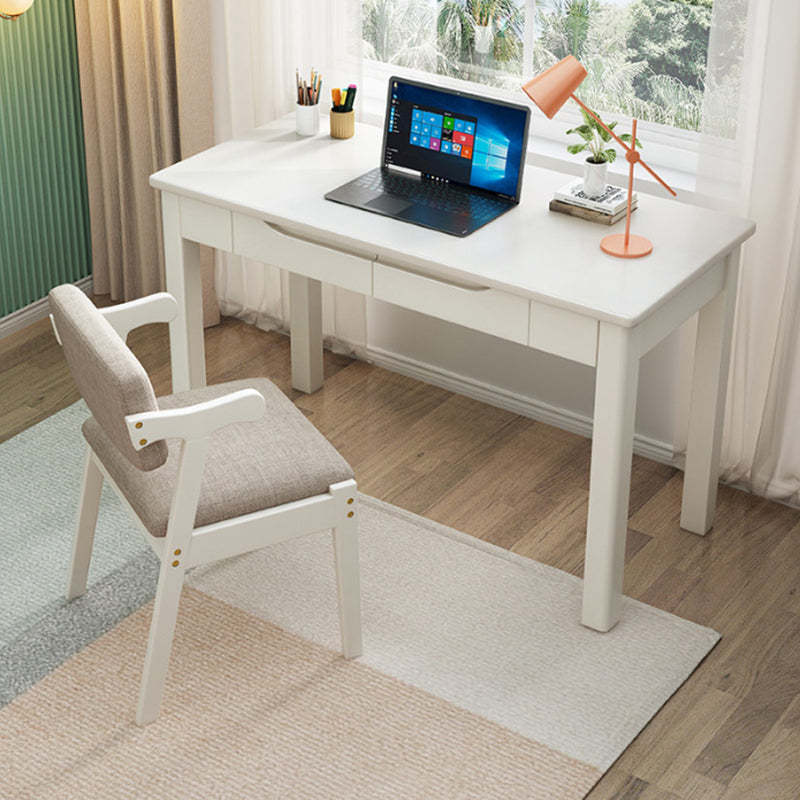 Nordic Rubberwood Pine Desk 2-Drawer — Small Desk / White