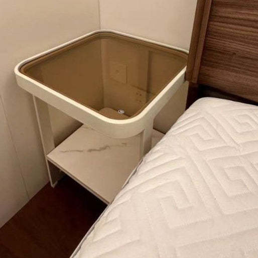 Minimalist Iron Glass Rock Slab 2-Tier End Table