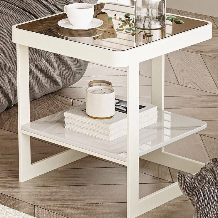 Minimalist Iron Glass Rock Slab 2-Tier End Table