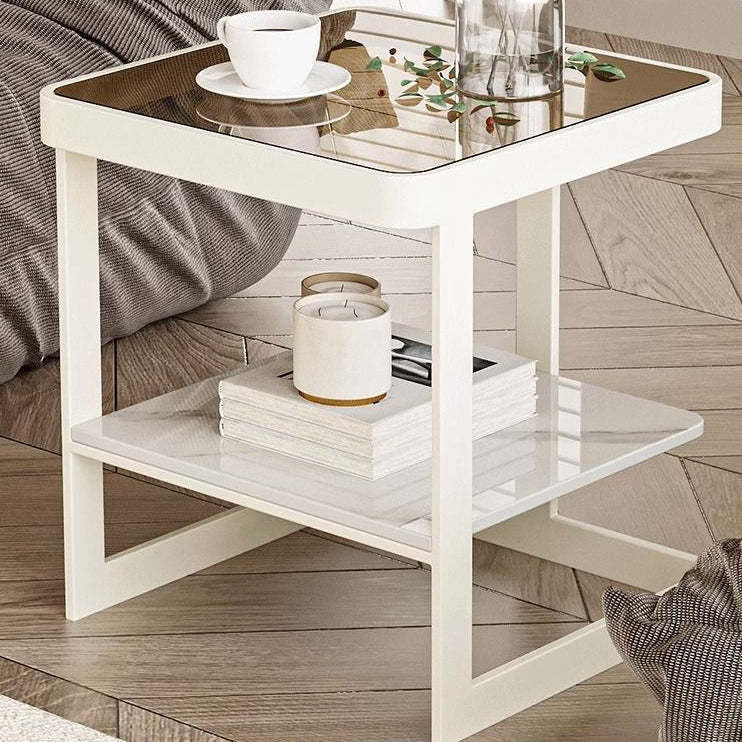 Minimalist Iron Glass Rock Slab 2-Tier End Table