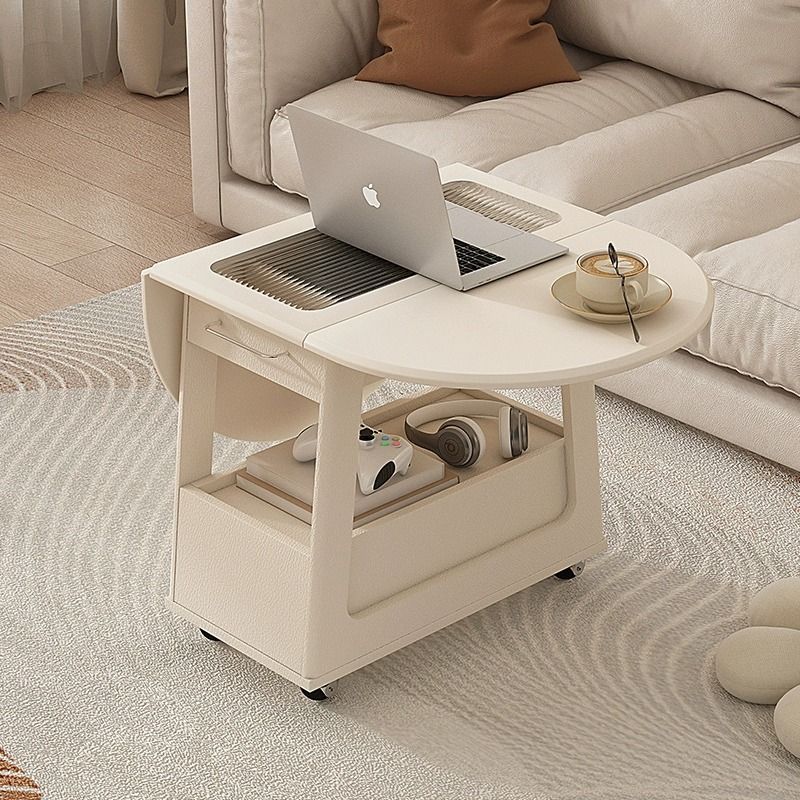 Minimalist Foldable Solid Wood Glass 2-Tier Coffee Table