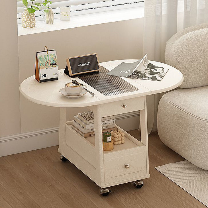 Minimalist Foldable Solid Wood Glass 2-Tier Coffee Table