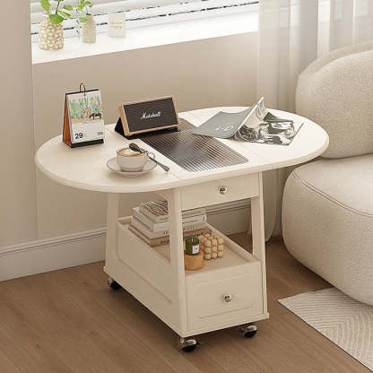 Minimalist Foldable Solid Wood Glass 2-Tier Coffee Table