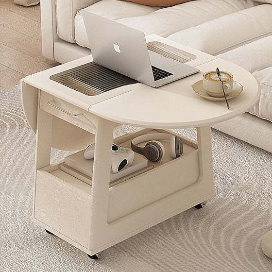 Minimalist Foldable Solid Wood Glass 2-Tier Coffee Table