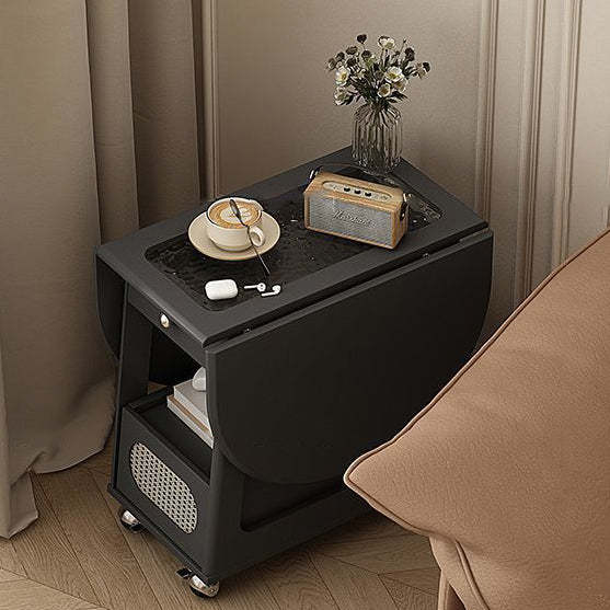Minimalist Foldable Solid Wood Glass 2-Tier Coffee Table