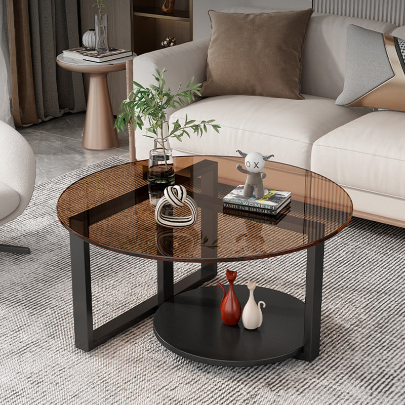 Minimalist Iron Frame Glass Coffee Table 2-Tier