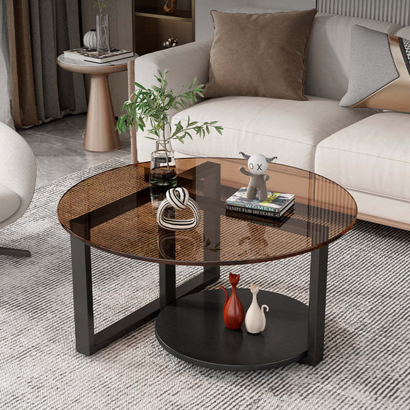 Minimalist Iron Frame Glass Coffee Table 2-Tier