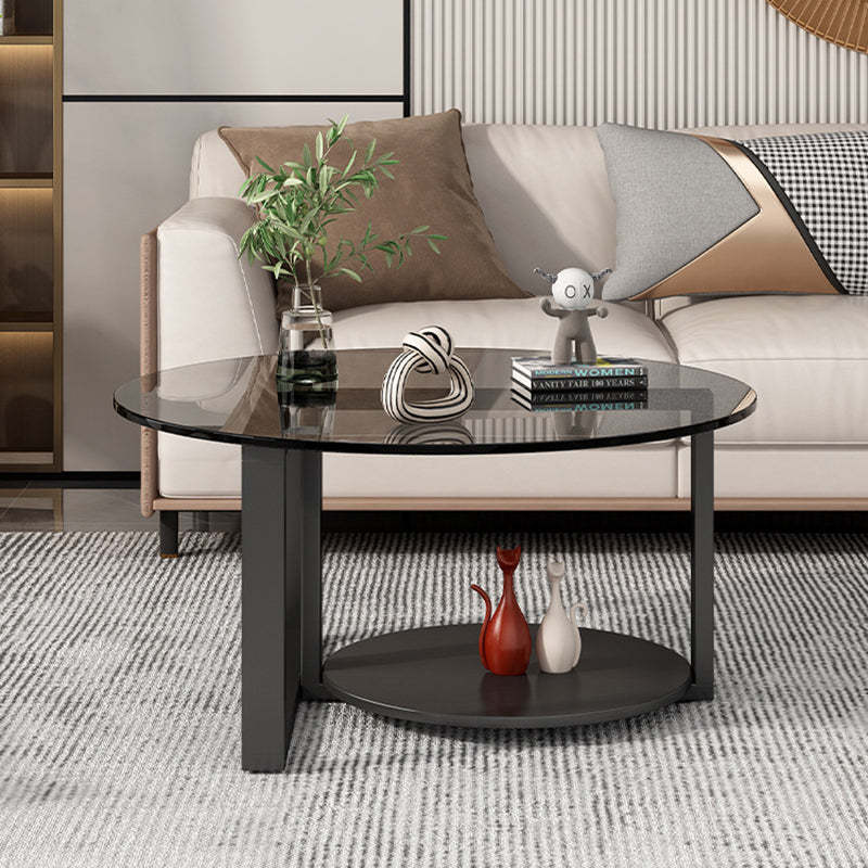 Minimalist Iron Frame Glass Coffee Table 2-Tier