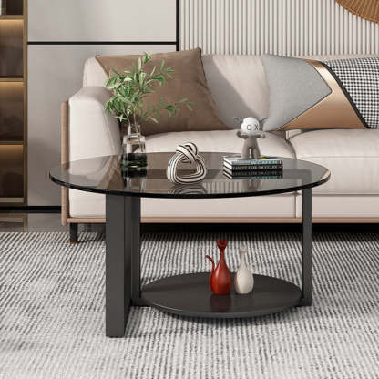 Minimalist Iron Frame Glass Coffee Table 2-Tier