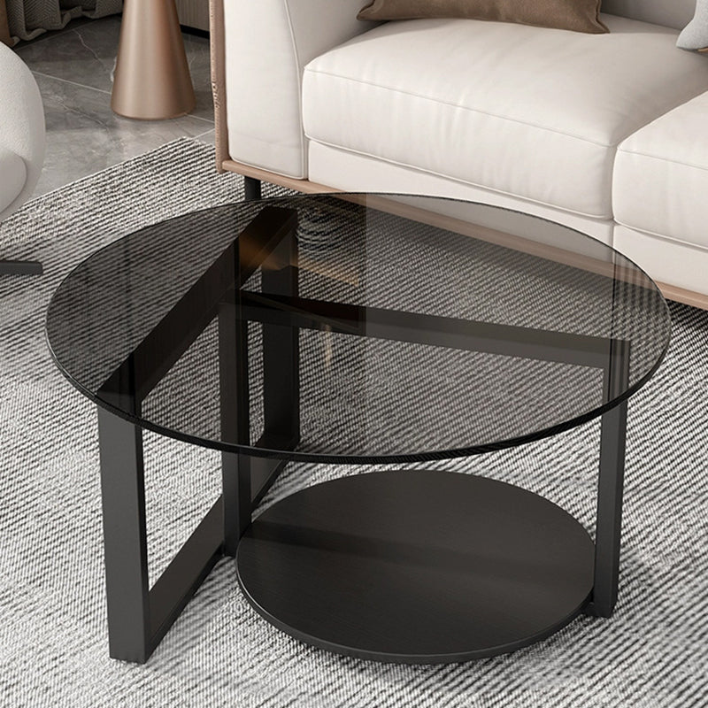 Minimalist Iron Frame Glass Coffee Table 2-Tier