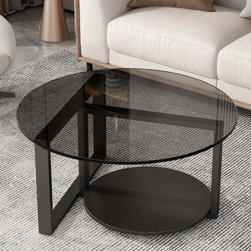 Minimalist Iron Frame Glass Coffee Table 2-Tier