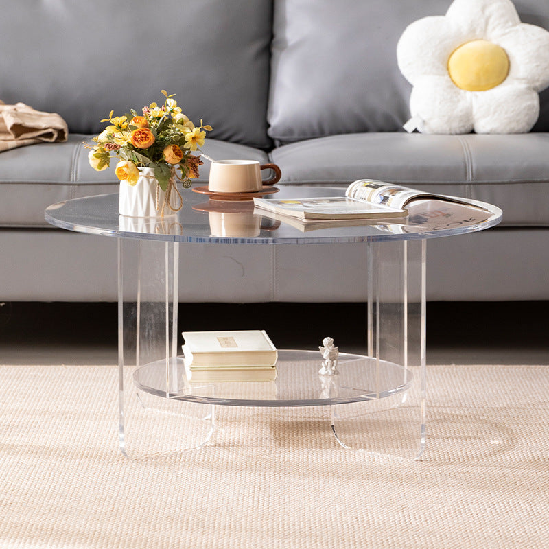 Minimalist Round Acrylic Coffee Table 2-Tier — Transparent