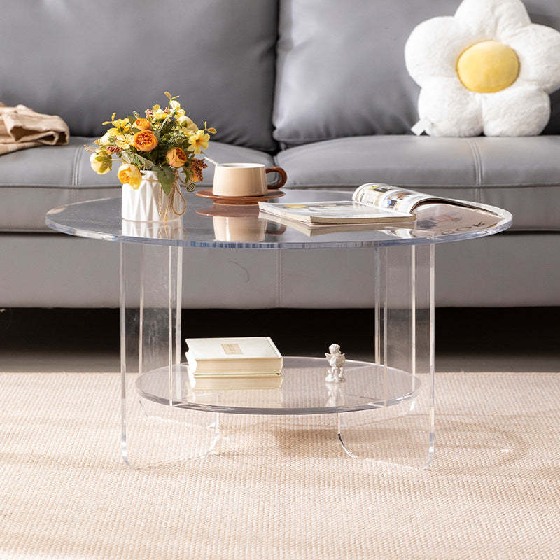 Minimalist Round Acrylic Coffee Table 2-Tier — Transparent