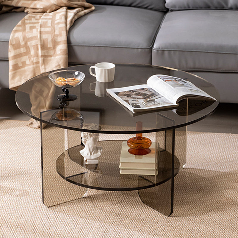 Minimalist Round Acrylic Coffee Table 2-Tier — Gray