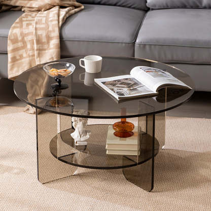 Minimalist Round Acrylic Coffee Table 2-Tier — Gray