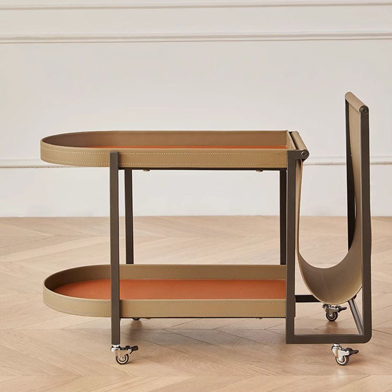 Lighom nordic 2-tier end brown end & side tables in leather steel ceramic