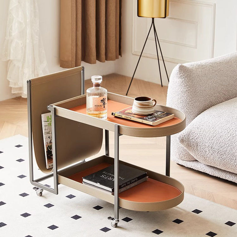 Nordic Stainless Steel Leather 2-Tier Rectangular End Table