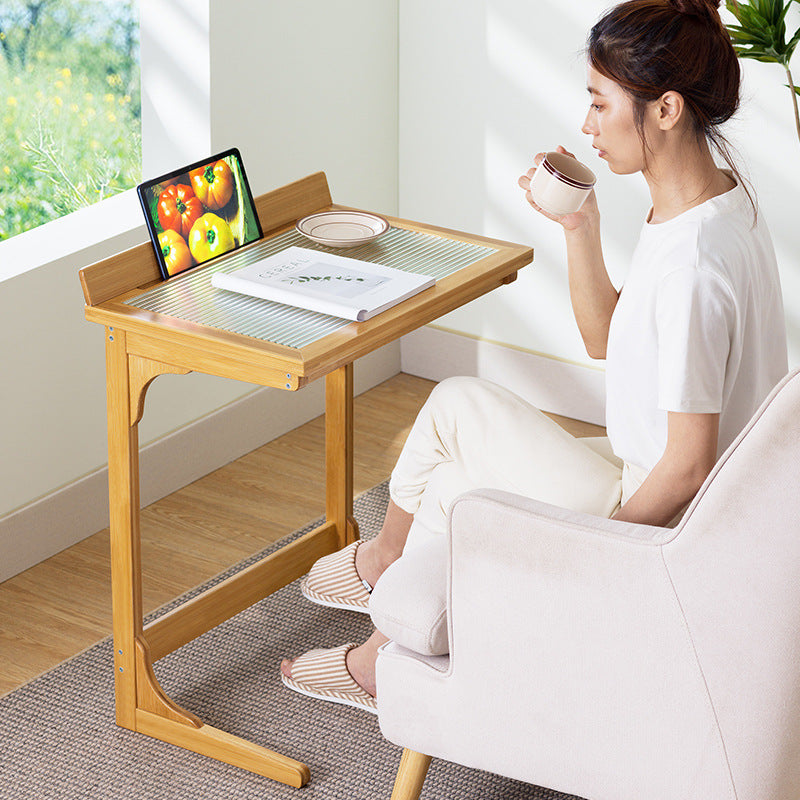Minimalist Bamboo Glass Top End Table