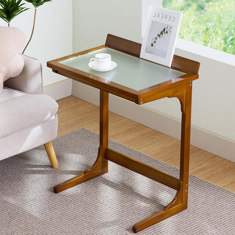 Minimalist Bamboo Glass Top End Table