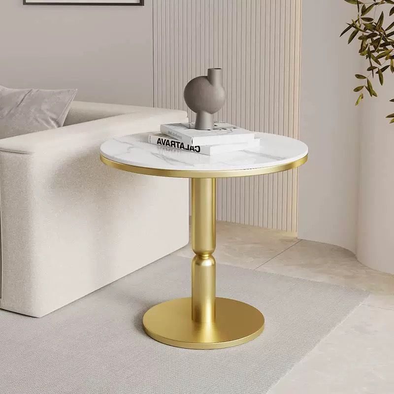 Nordic Cylindrical Rock Slab Carbon Steel Coffee Table — Gold Base + Gray