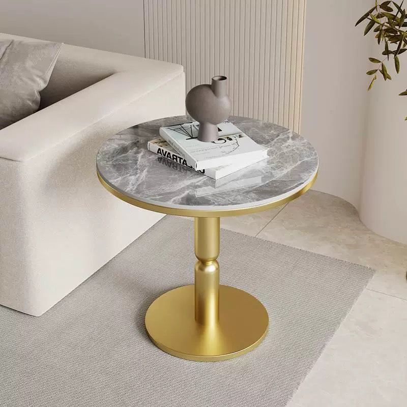 Nordic Cylindrical Rock Slab Carbon Steel Coffee Table — Black Base + Gray