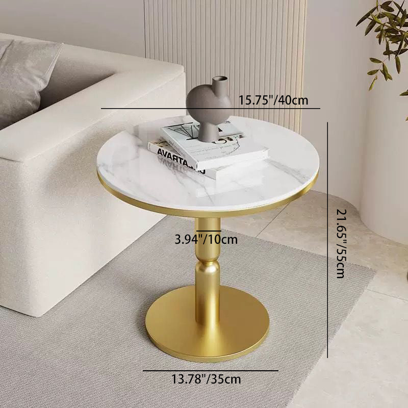 Nordic Cylindrical Rock Slab Carbon Steel Coffee Table — Black Base + Snowy White