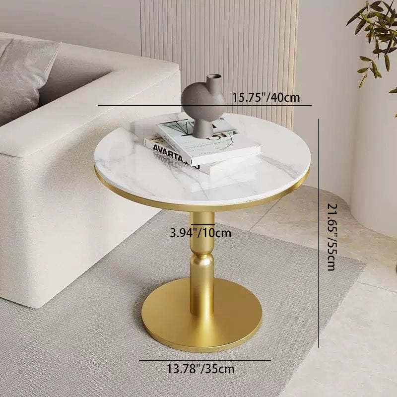 Nordic Cylindrical Rock Slab Carbon Steel Coffee Table — Black Base + Snowy White
