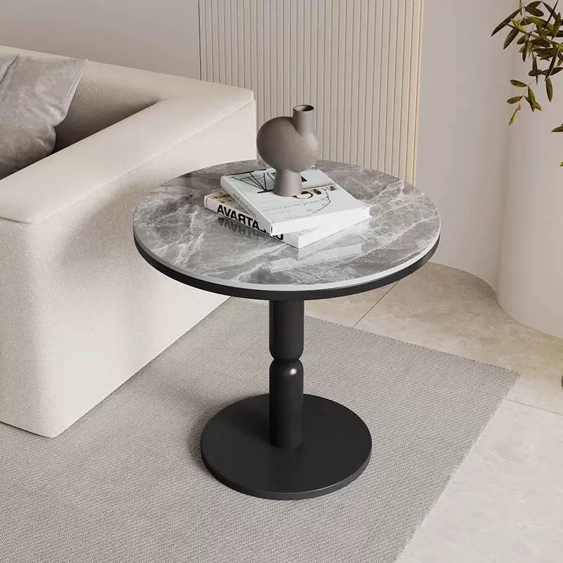 Nordic Cylindrical Rock Slab Carbon Steel Coffee Table — Gold Base + Pandora White
