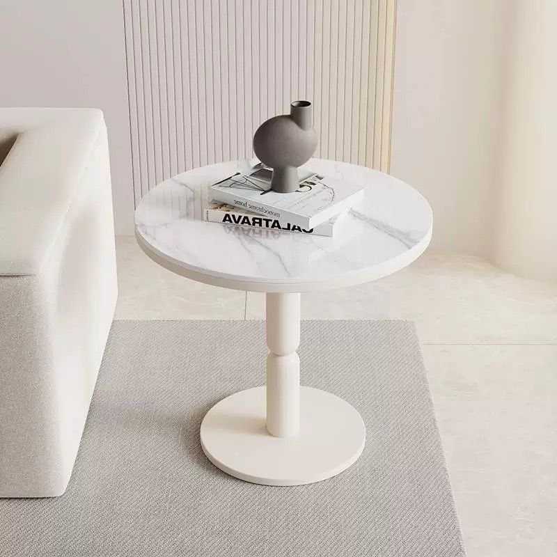 Nordic Cylindrical Rock Slab Carbon Steel Coffee Table — Gold Base + Gray