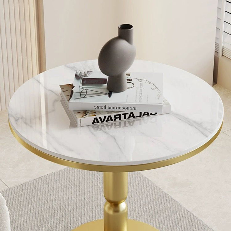 Nordic Cylindrical Rock Slab Carbon Steel Coffee Table — White Base + Snowy White