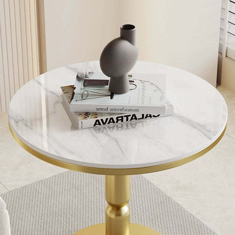 Nordic Cylindrical Rock Slab Carbon Steel Coffee Table — White Base + Snowy White