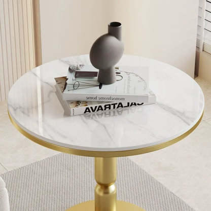 Nordic Cylindrical Rock Slab Carbon Steel Coffee Table — White Base + Snowy White