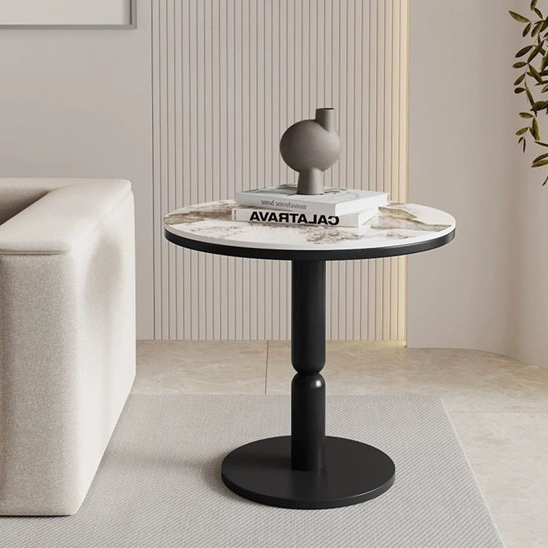 Nordic Cylindrical Rock Slab Carbon Steel Coffee Table — Black Base + Snowy White
