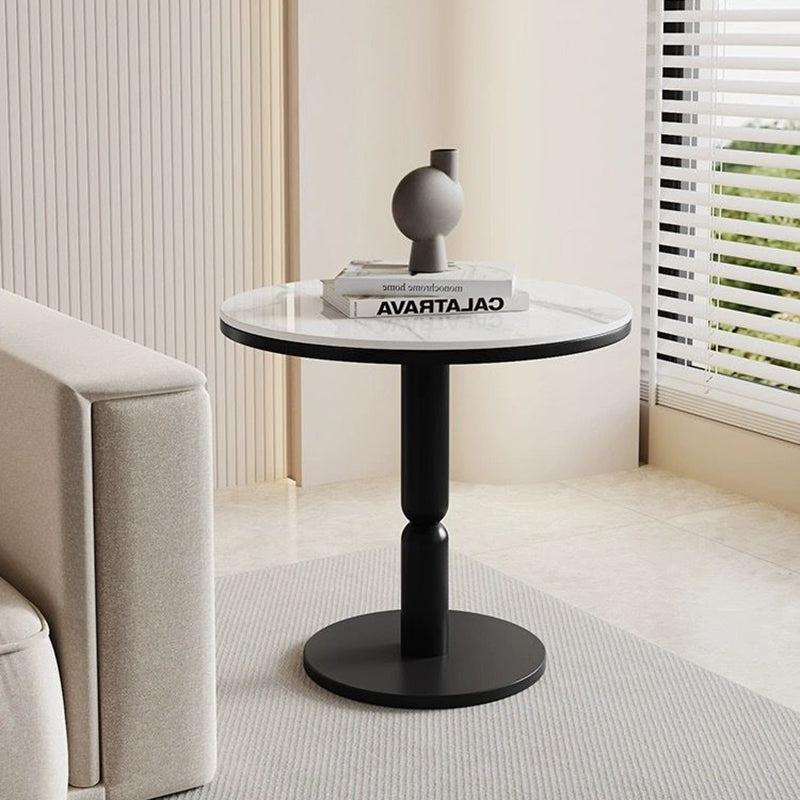Nordic Cylindrical Rock Slab Carbon Steel Coffee Table — Black Base + Pandora White