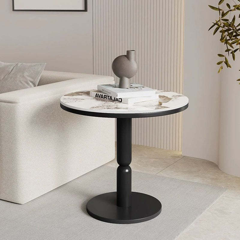 Nordic Cylindrical Rock Slab Carbon Steel Coffee Table — Gold Base + Snowy White