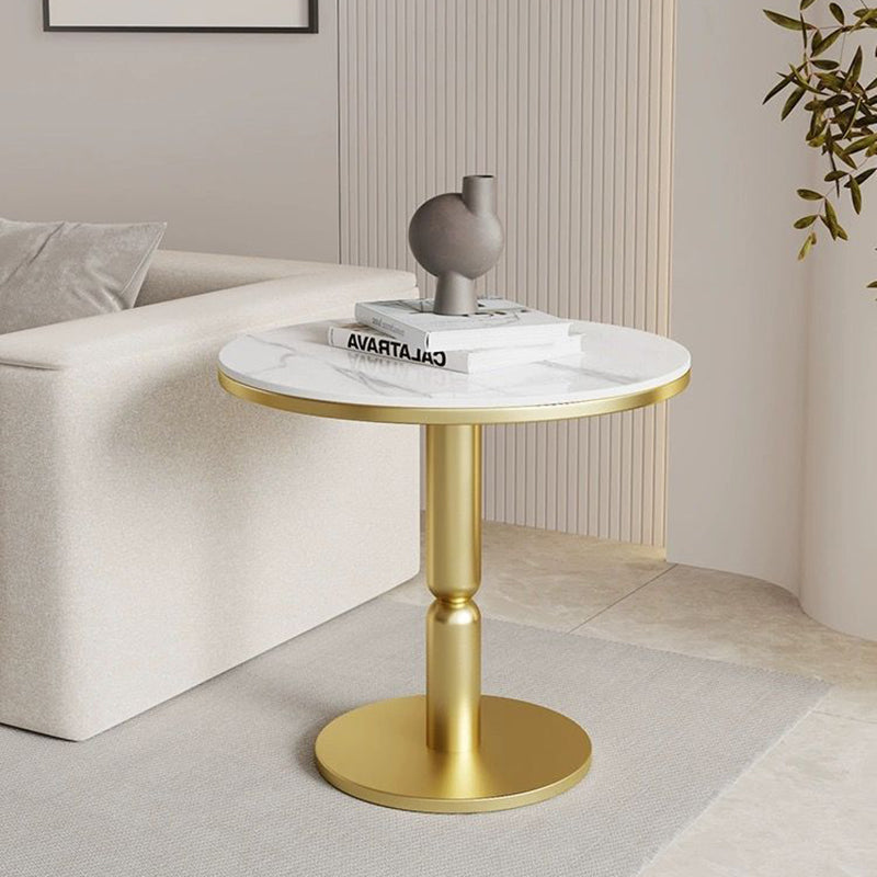 Nordic Cylindrical Rock Slab Carbon Steel Coffee Table — Gold Base + Pandora White