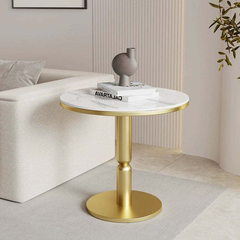Nordic Cylindrical Rock Slab Carbon Steel Coffee Table — Gold Base + Pandora White