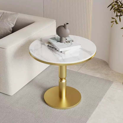 Nordic Cylindrical Rock Slab Carbon Steel Coffee Table — Gold Base + Pandora White