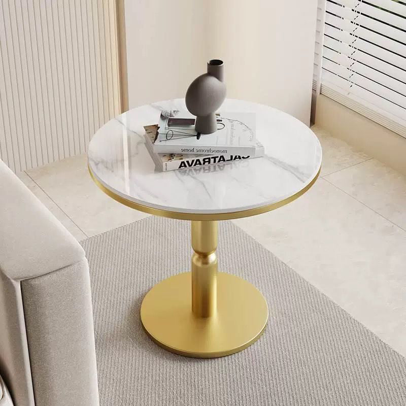 Nordic Cylindrical Rock Slab Carbon Steel Coffee Table — Gold Base + Gray