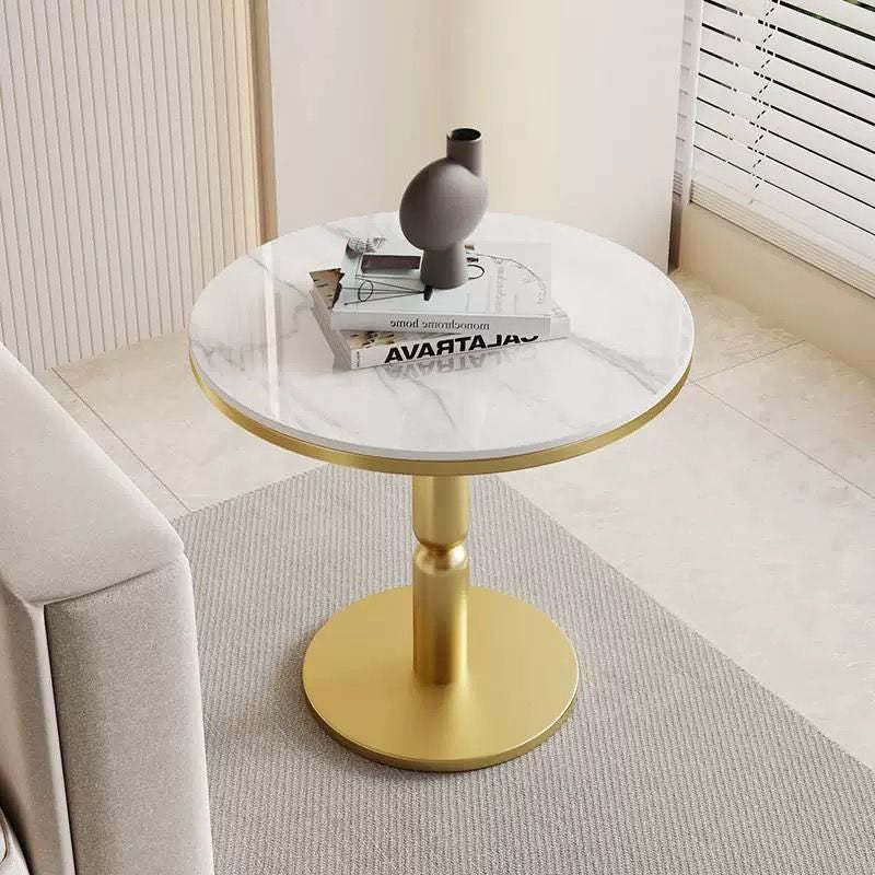 Nordic Cylindrical Rock Slab Carbon Steel Coffee Table — Gold Base + Gray