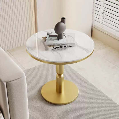 Nordic Cylindrical Rock Slab Carbon Steel Coffee Table — Gold Base + Gray